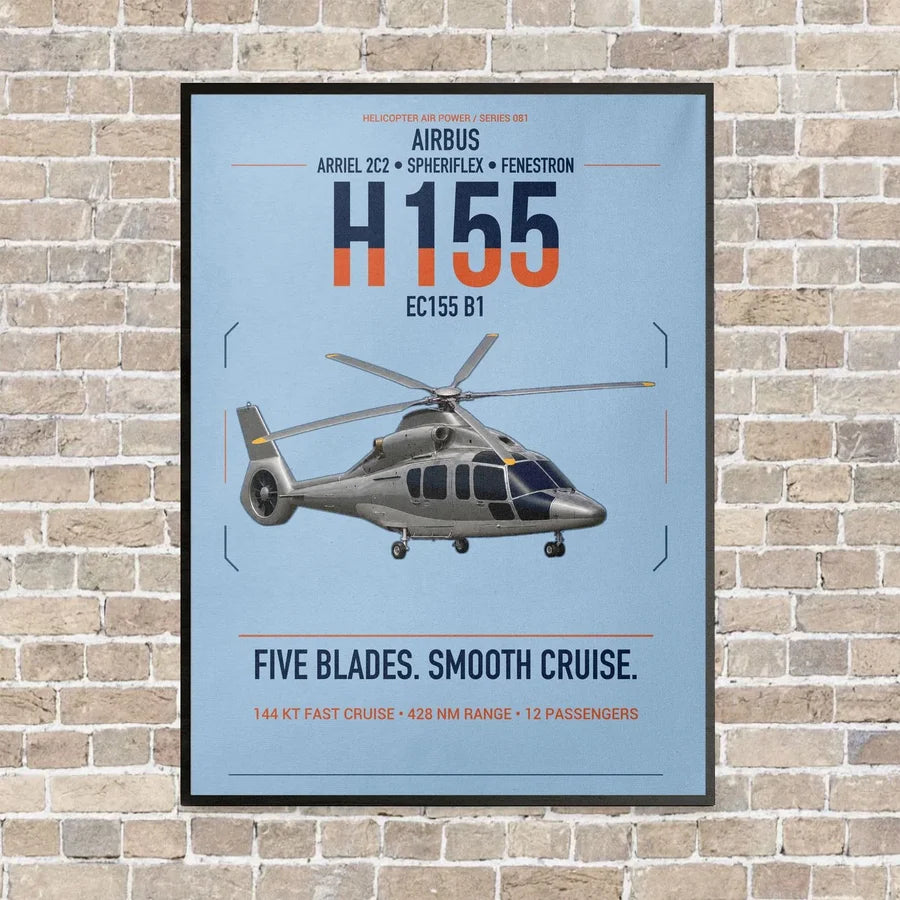 Airbus H155 EC155 B1 vertical canvas print - framed - light blue background
