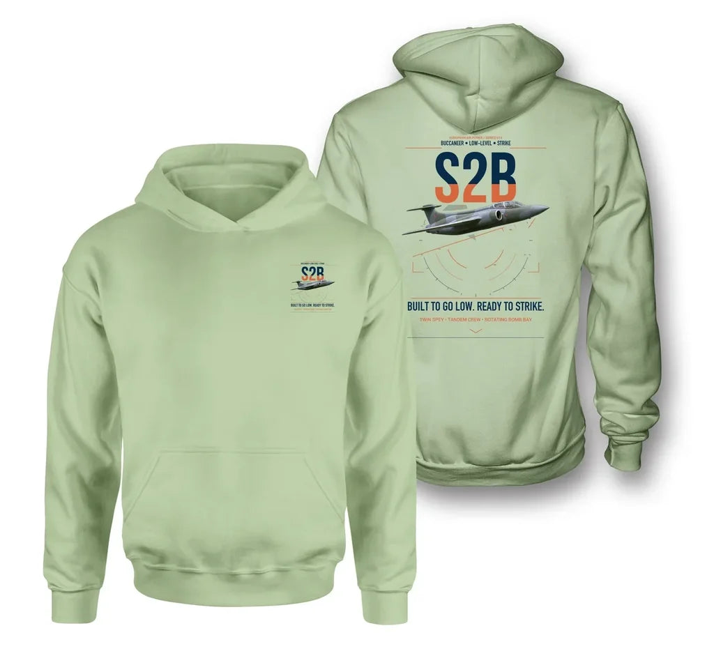 Blackburn Buccaneer S2B design on light green double-side hoodie, double-side print