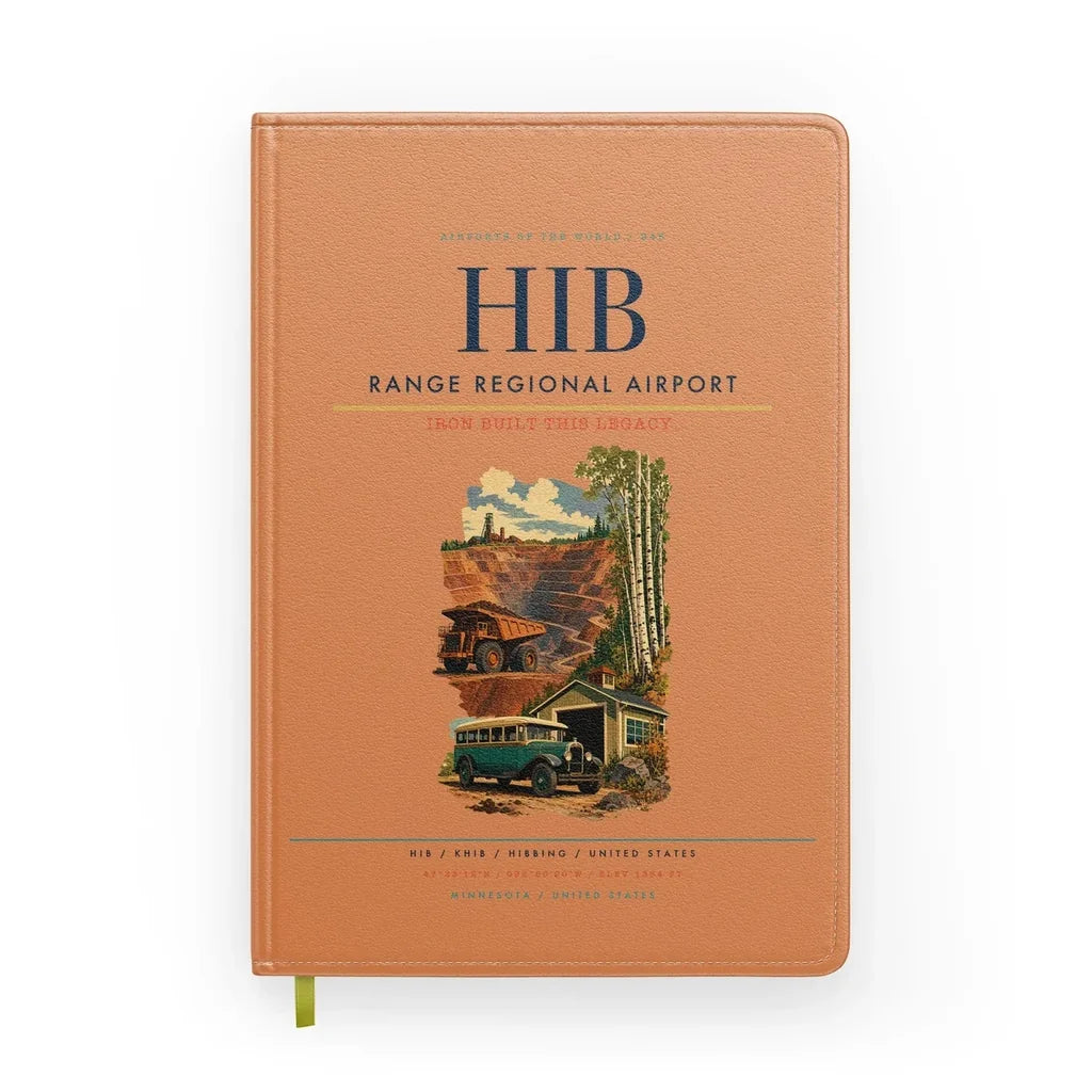Range Regional Airport (HIB) design on orange notebook