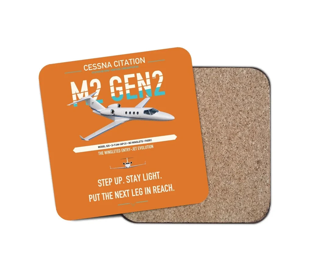 Cessna Citation M2 Gen2 design on orange 1 piece coaster