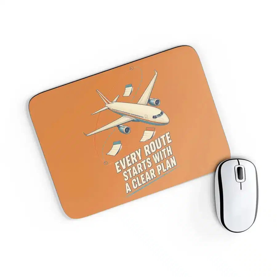 Every Route Starts With A Clear Plan design on orange rectangle mouse pad