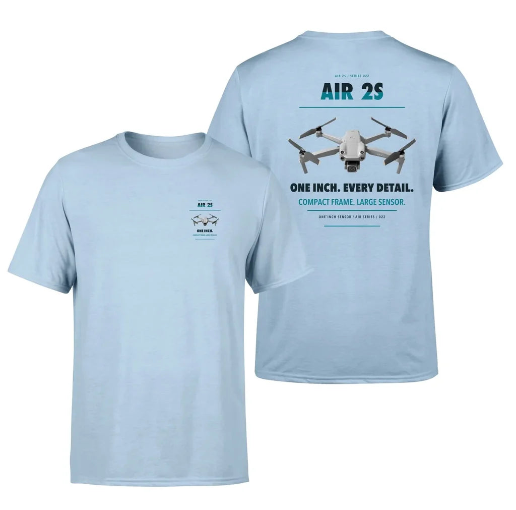 DJI Air 2S design on light blue t shirt