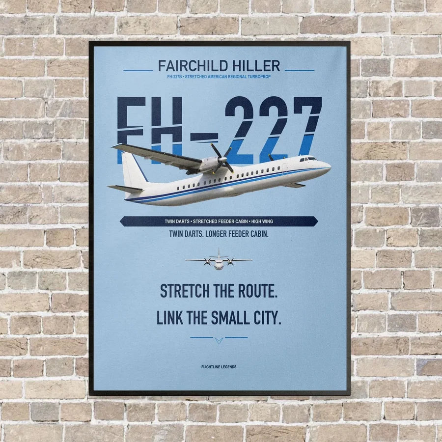 Fairchild Hiller FH-227B vertical canvas print - framed - light blue background