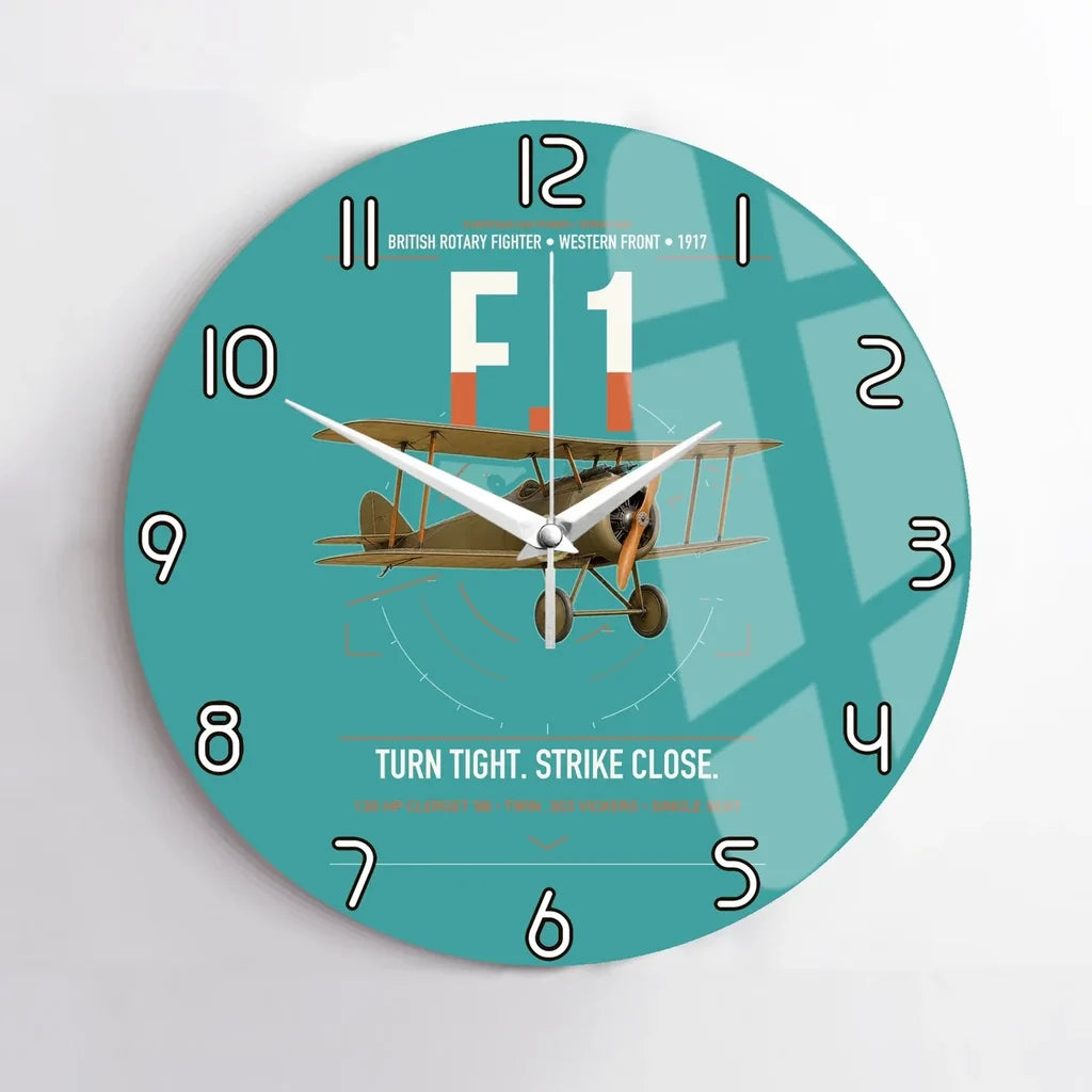 Sopwith Camel F.1 design on turquoise no frame wall clock