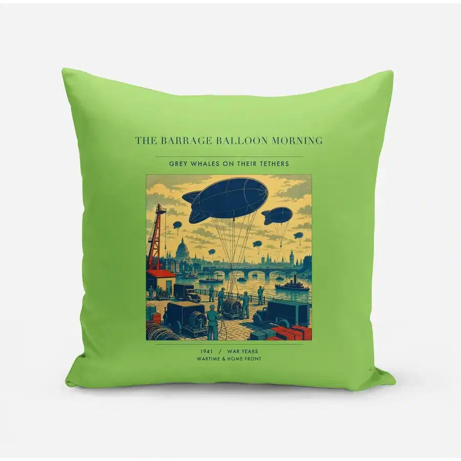 VINTAGE G4521 - The Barrage Balloon Morning - Designed Pillows design on lightgreen