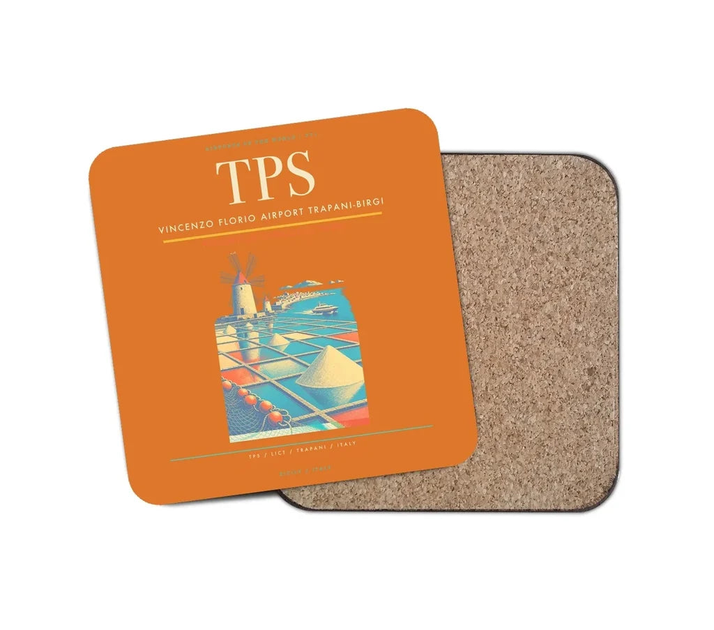 Vincenzo Florio Airport Trapani-Birgi (TPS) design on orange 1 piece coaster