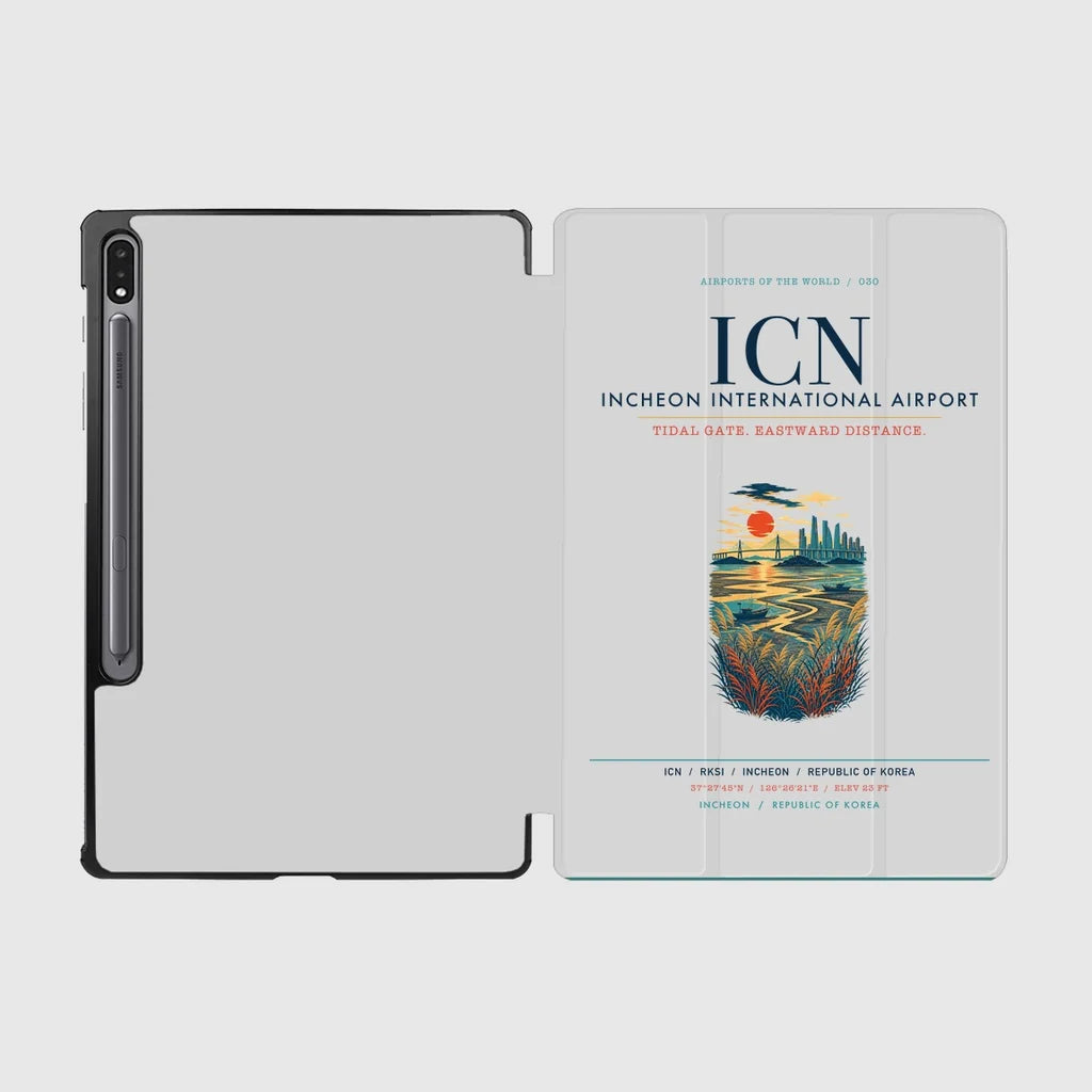 Incheon International Airport (ICN) design on light gray samsung tablet tablet case