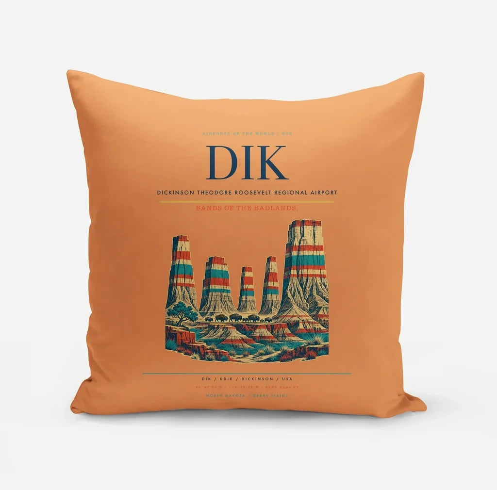 Dickinson Theodore Roosevelt Regional Airport (DIK) design on orange pillow