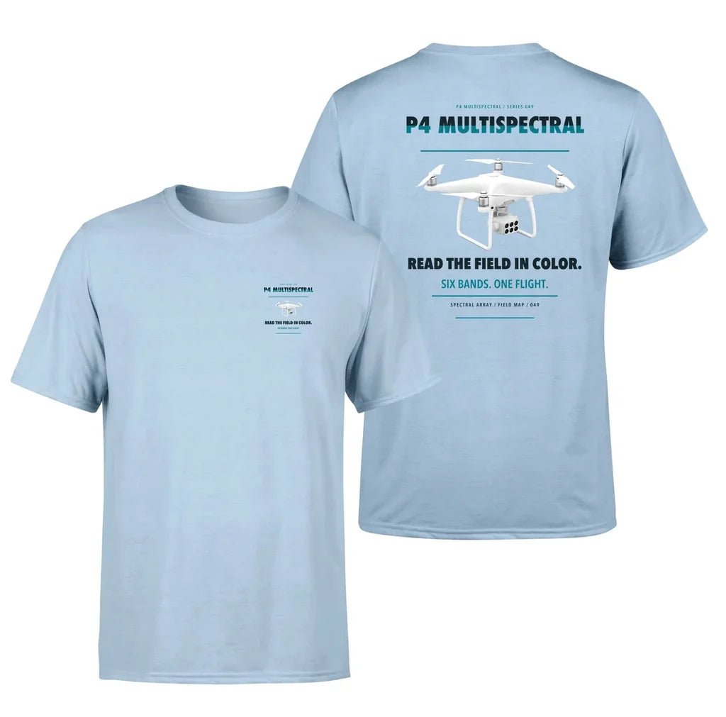 DJI P4 Multispectral design on light blue t shirt