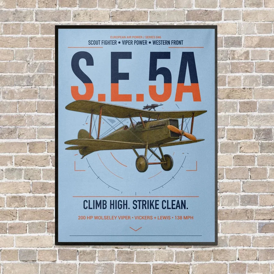 Royal Aircraft Factory S.E.5a vertical canvas print - framed - light blue background