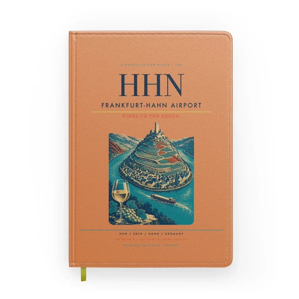 Frankfurt-Hahn Airport (HHN) design on orange notebook