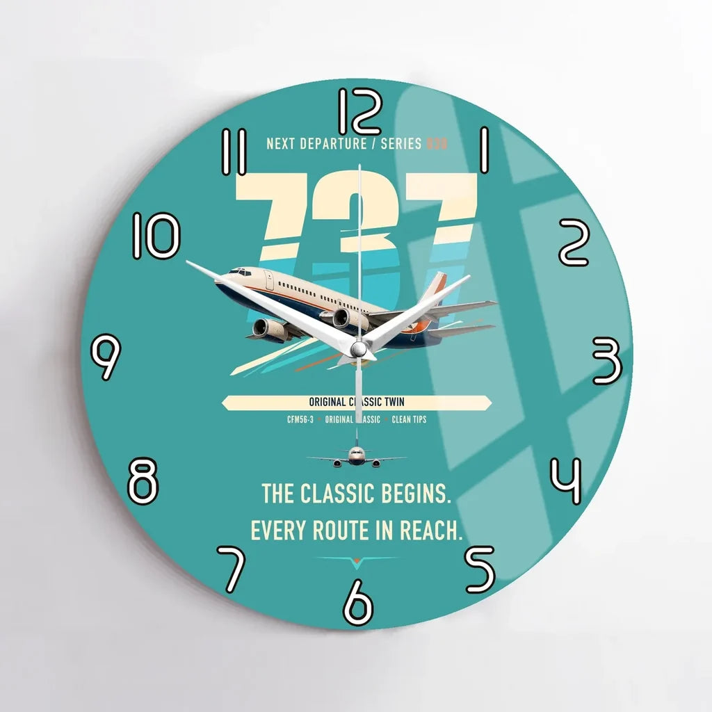 Boeing 737-300 Classic design on turquoise no frame wall clock