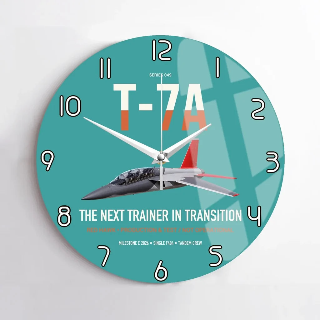 T-7A Red Hawk design on turquoise no frame wall clock