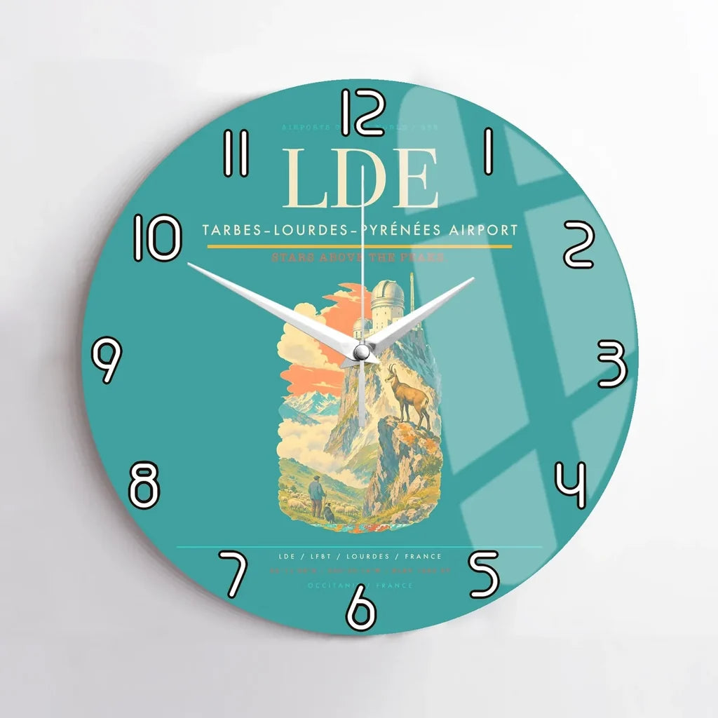 Tarbes–Lourdes–Pyrénées Airport (LDE) design on turquoise no frame wall clock