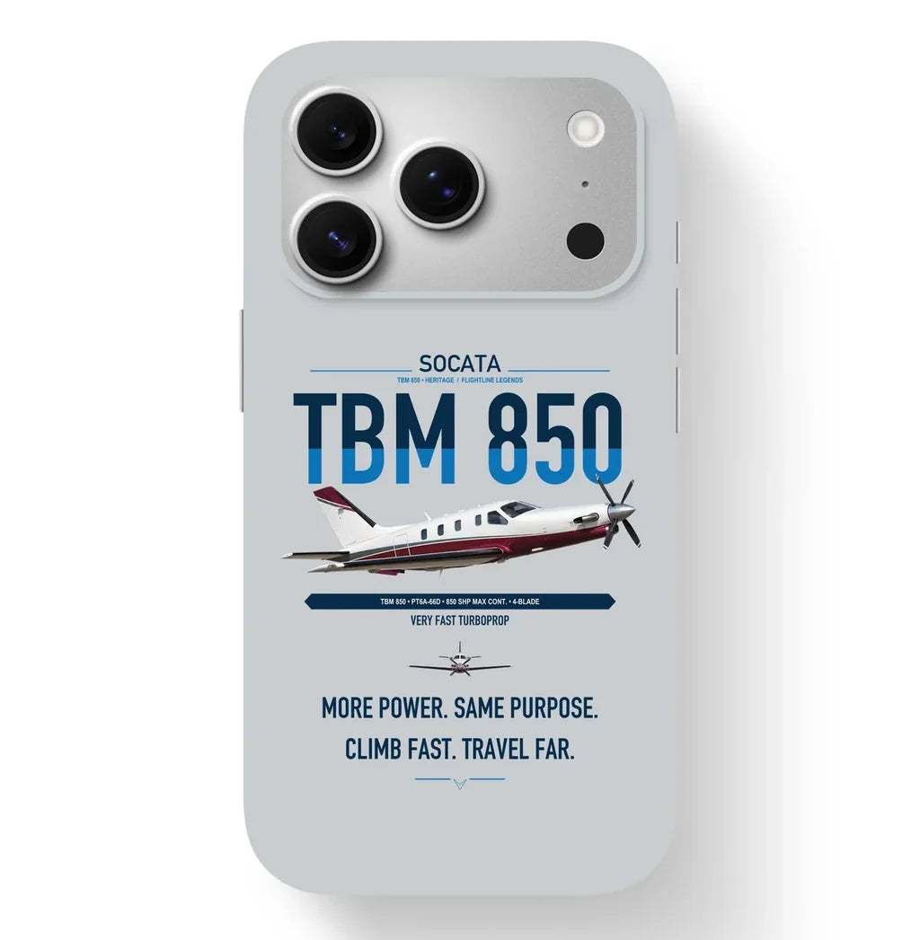 Socata TBM 850 design on light gray magsafe iphone case, for iPhone 17 Pro
