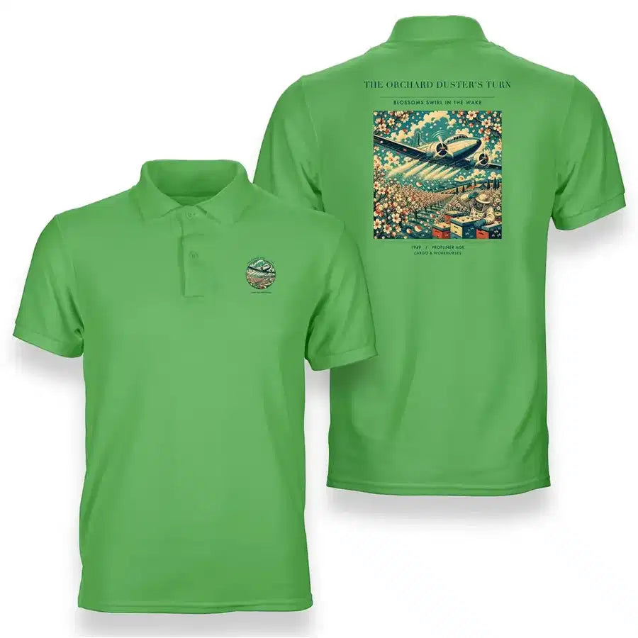 VINTAGE G4386 - The Orchard Duster's Turn - Double-Side Polo T-Shirt design on lightgreen