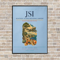 Thumbnail for Skiathos Island National Airport JSI vertical canvas print - framed - light blue background