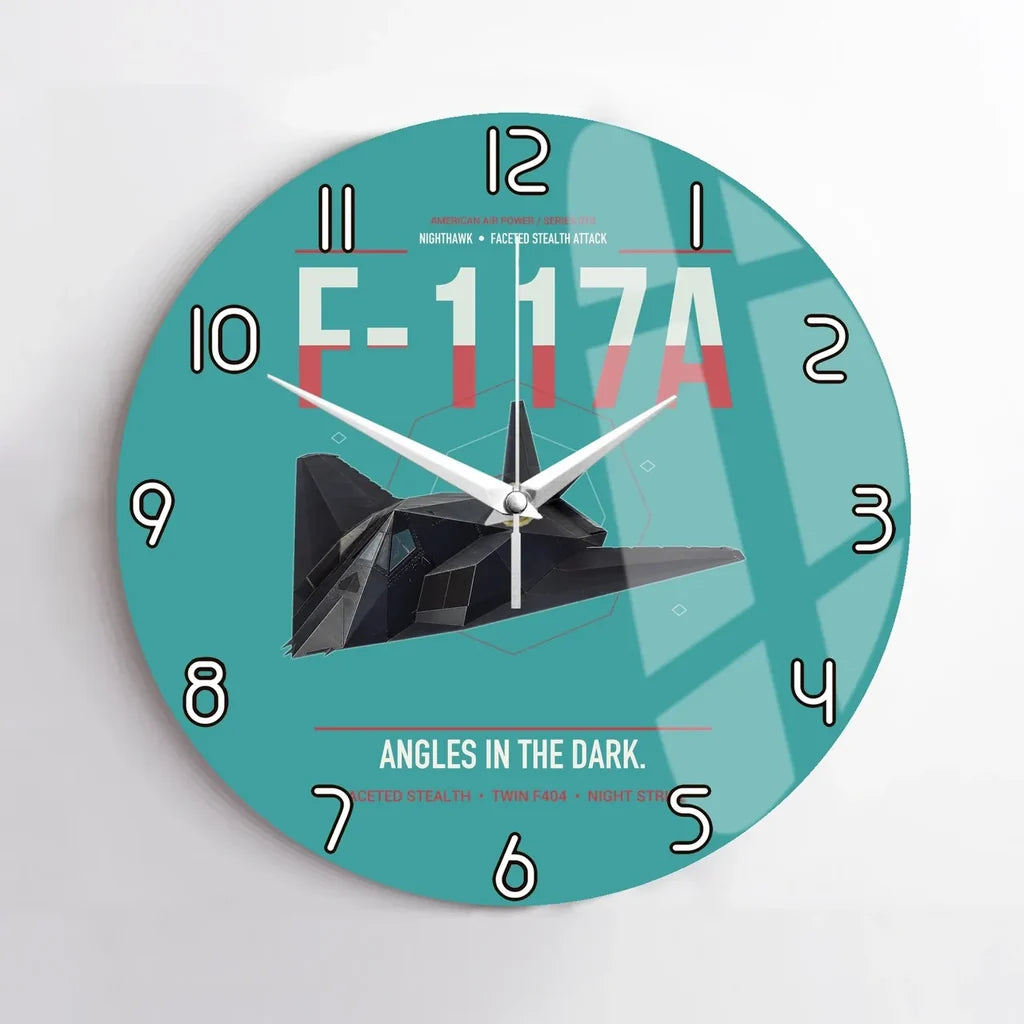 F-117A Nighthawk design on turquoise no frame wall clock
