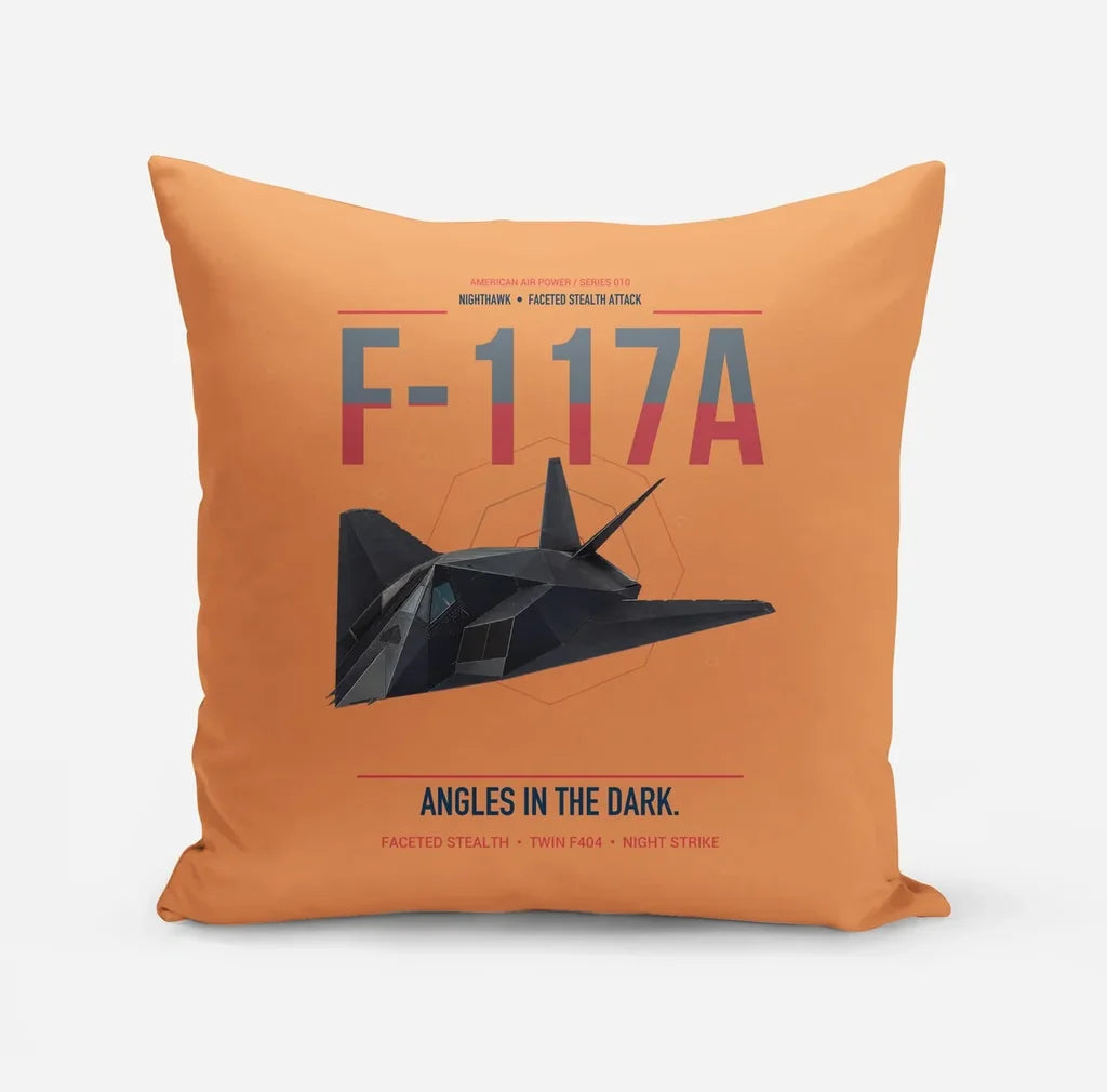 F-117A Nighthawk design on orange pillow
