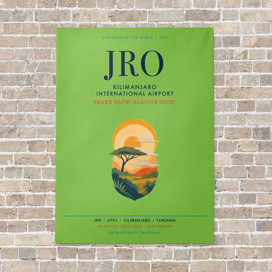 Kilimanjaro International Airport JRO vertical canvas print - no frame - light green background