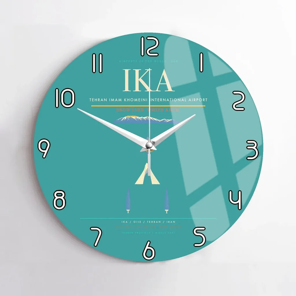 Tehran Imam Khomeini International Airport (IKA) design on turquoise no frame wall clock