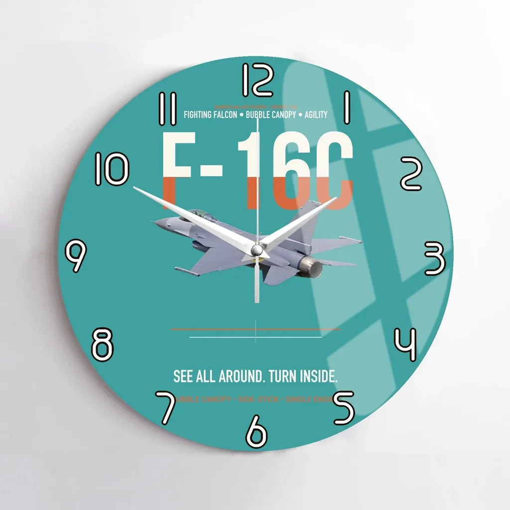 F-16C Fighting Falcon See All Around Turn Inside design on turquoise no frame wall clock