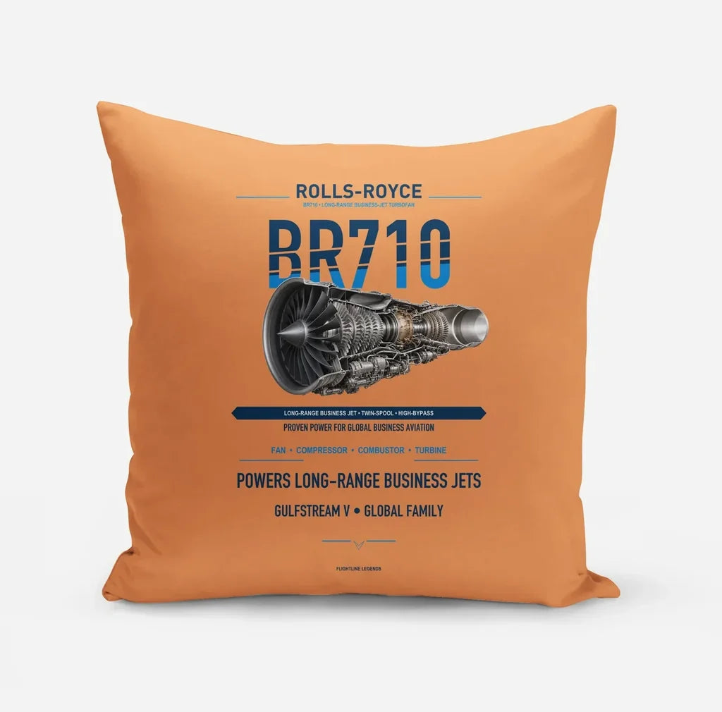 BR710 design on orange pillow