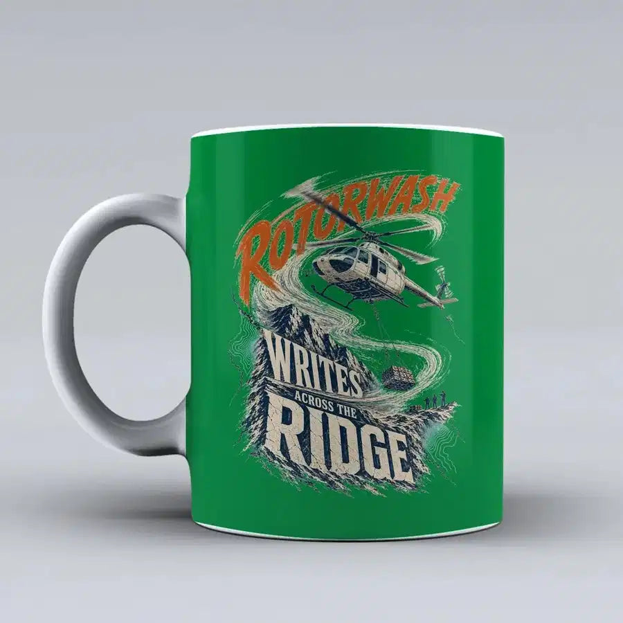 655 - Rotorwash Writes Across The Ridge - Mug design on green signal