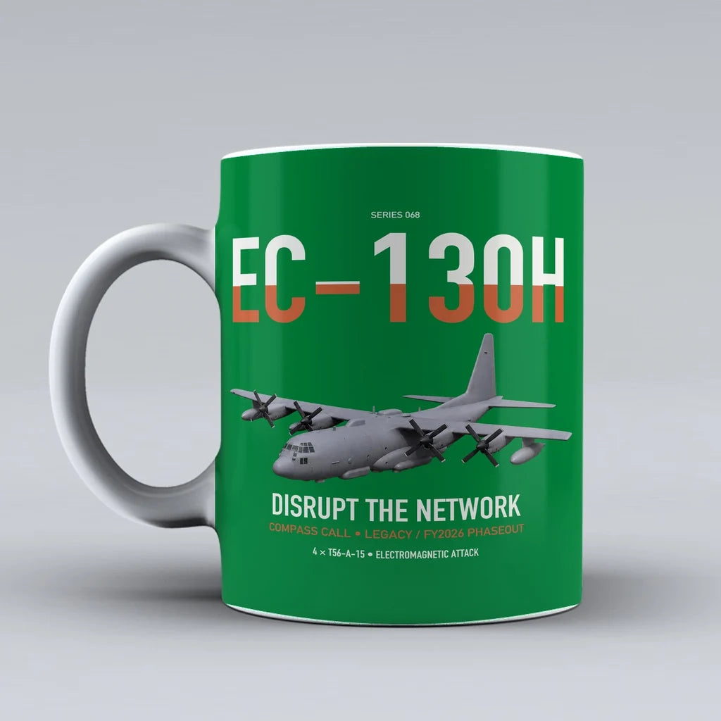 EC-130H Compass Call design on green ceramic mug, double-side print