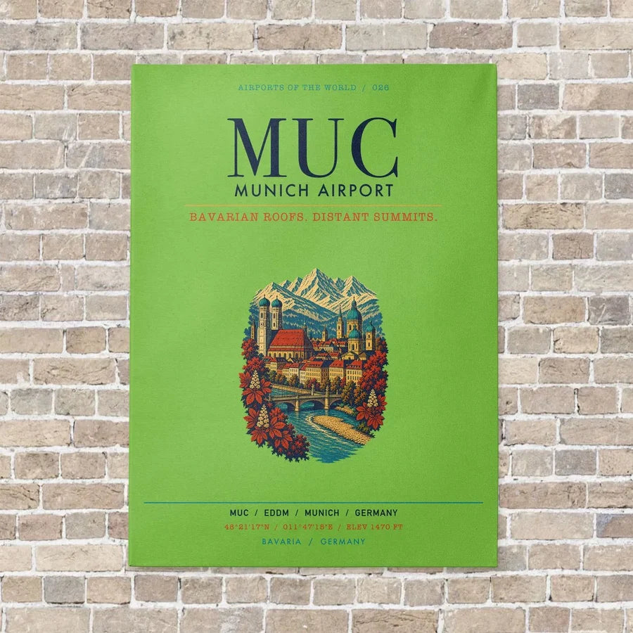 Munich Airport MUC vertical canvas print - no frame - light green background