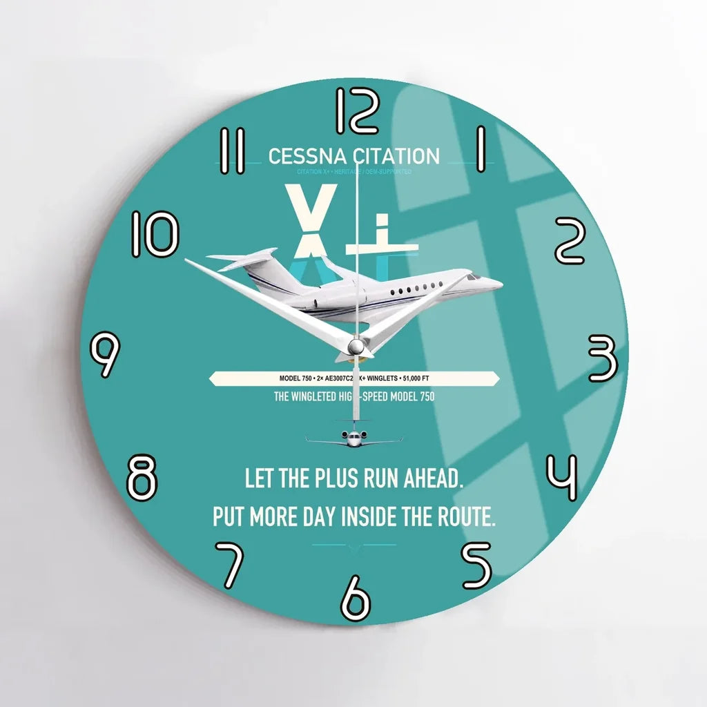 Cessna Citation X+ design on turquoise no frame wall clock