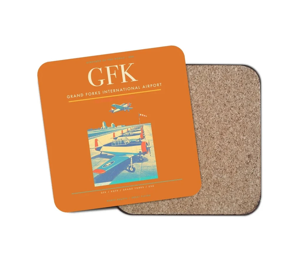 Grand Forks International Airport (GFK) design on orange 1 piece coaster