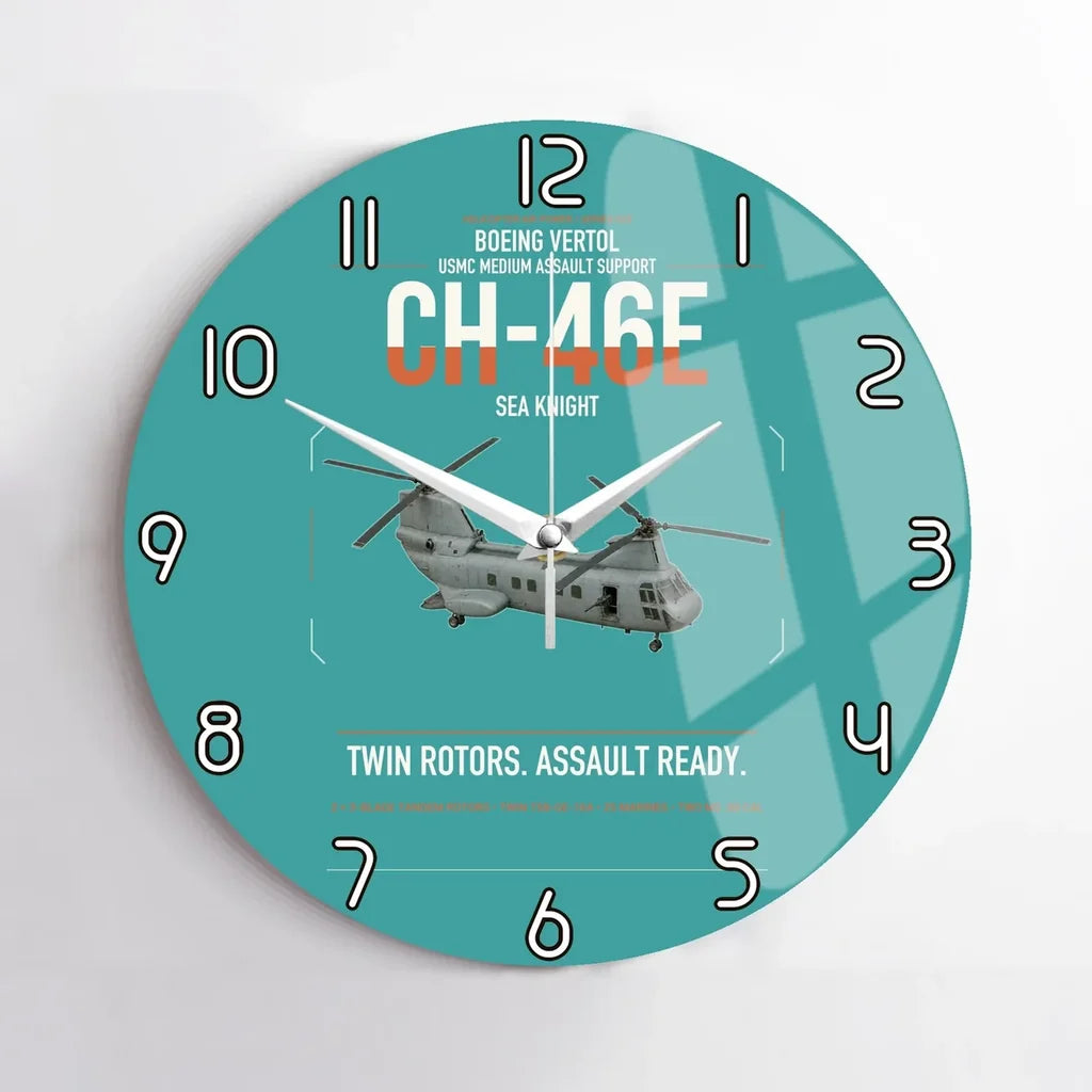Boeing Vertol CH-46E Sea Knight design on turquoise no frame wall clock