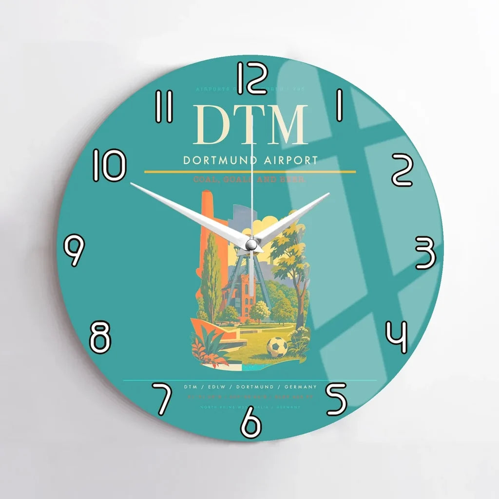 Dortmund Airport (DTM) design on turquoise no frame wall clock