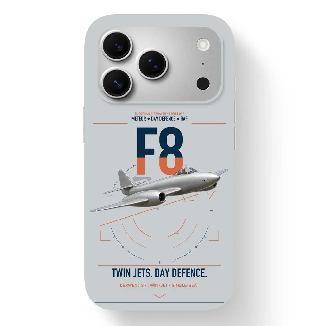 Gloster Meteor F8 design on light gray magsafe iphone case, for iPhone 17 Pro