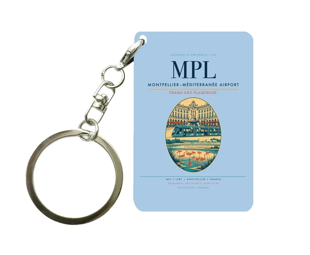 Montpellier–Méditerranée Airport (MPL) design on light blue key chain