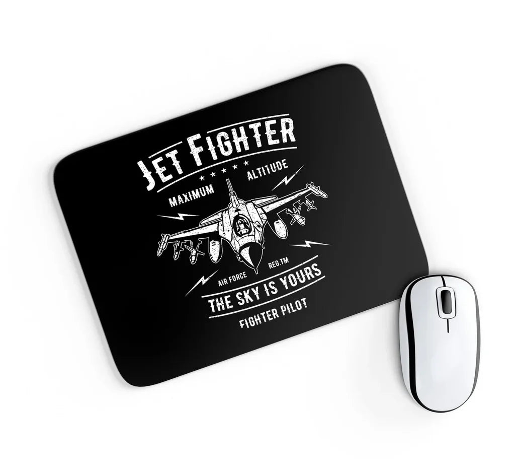 Jet Fighter - The Sky is Yours aviation design on neoprene with anti-slip base mouse pad.