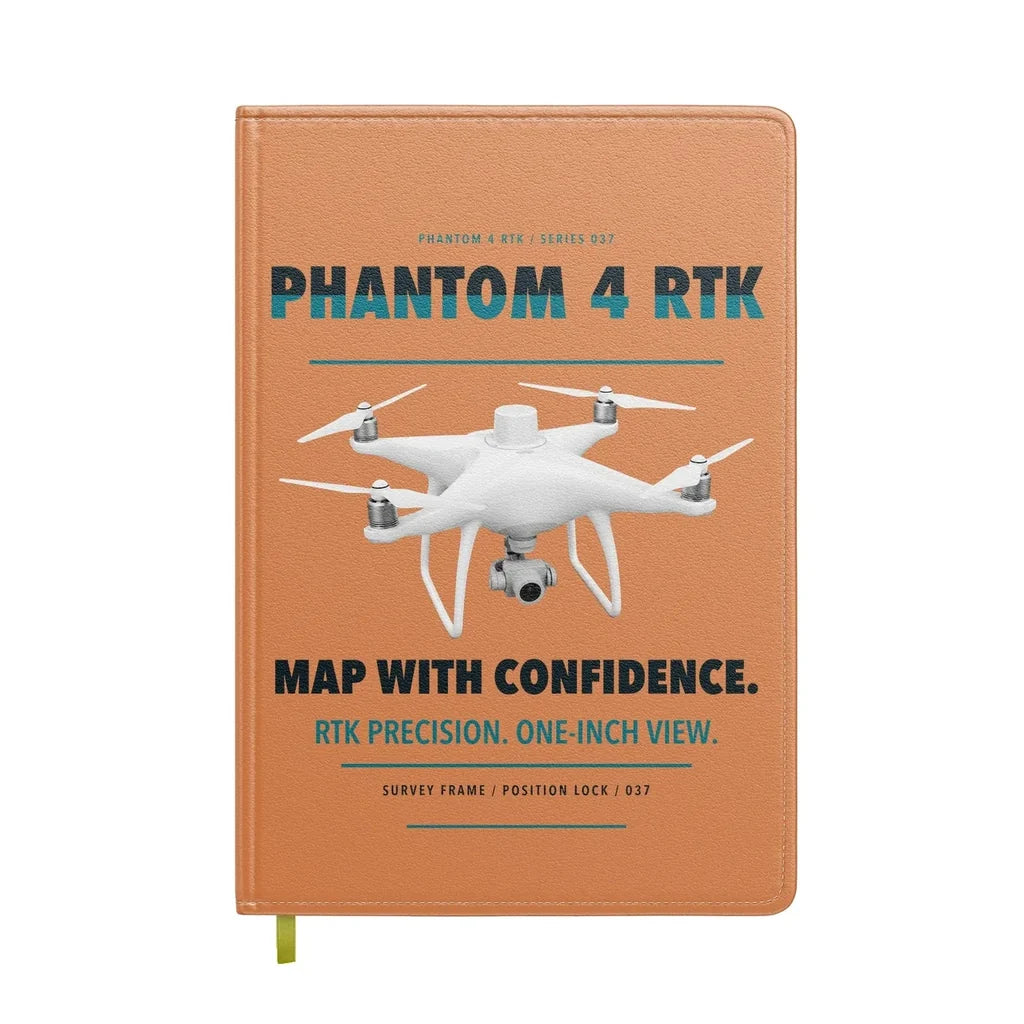 DJI Phantom 4 RTK design on orange notebook