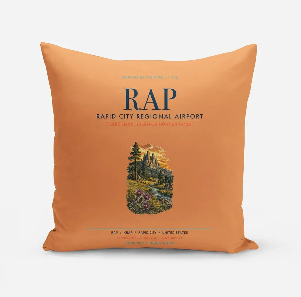 Rapid City Regional Airport (RAP) design on orange pillow