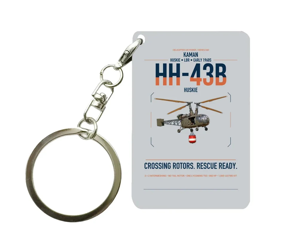 Kaman HH-43B Huskie design on light gray designed key chain, double-side print