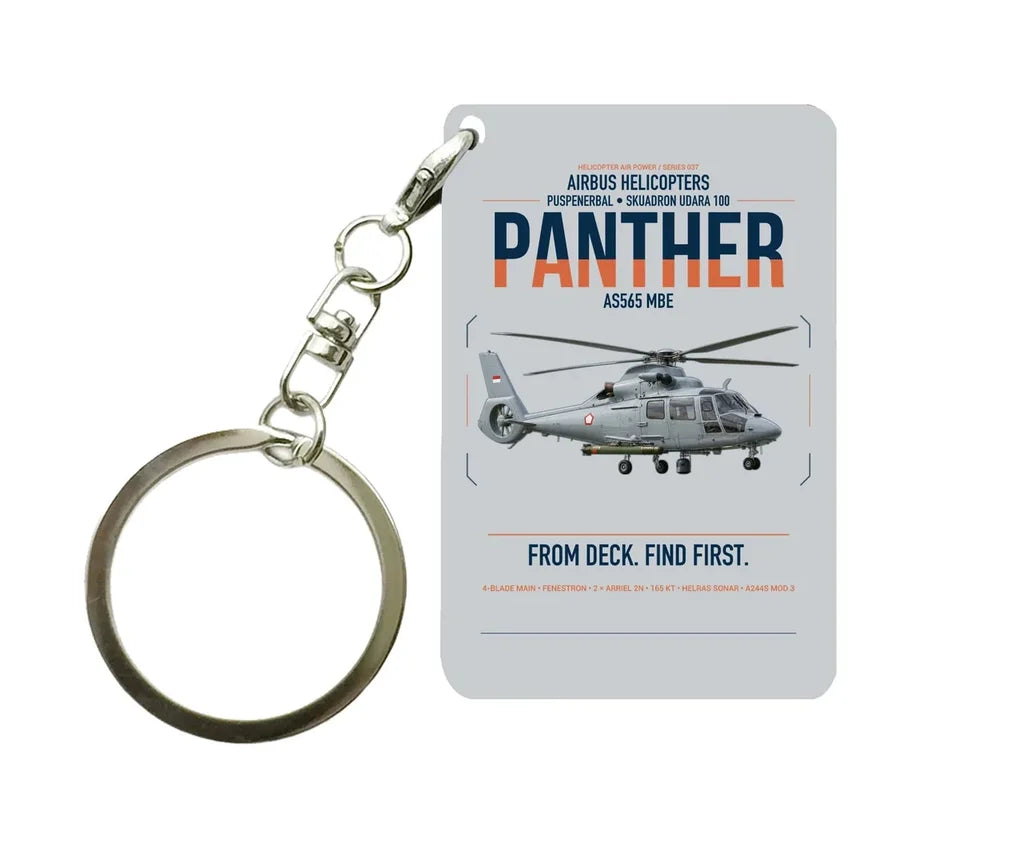 Airbus Helicopters AS565 MBe Panther design on light gray designed key chain, double-side print