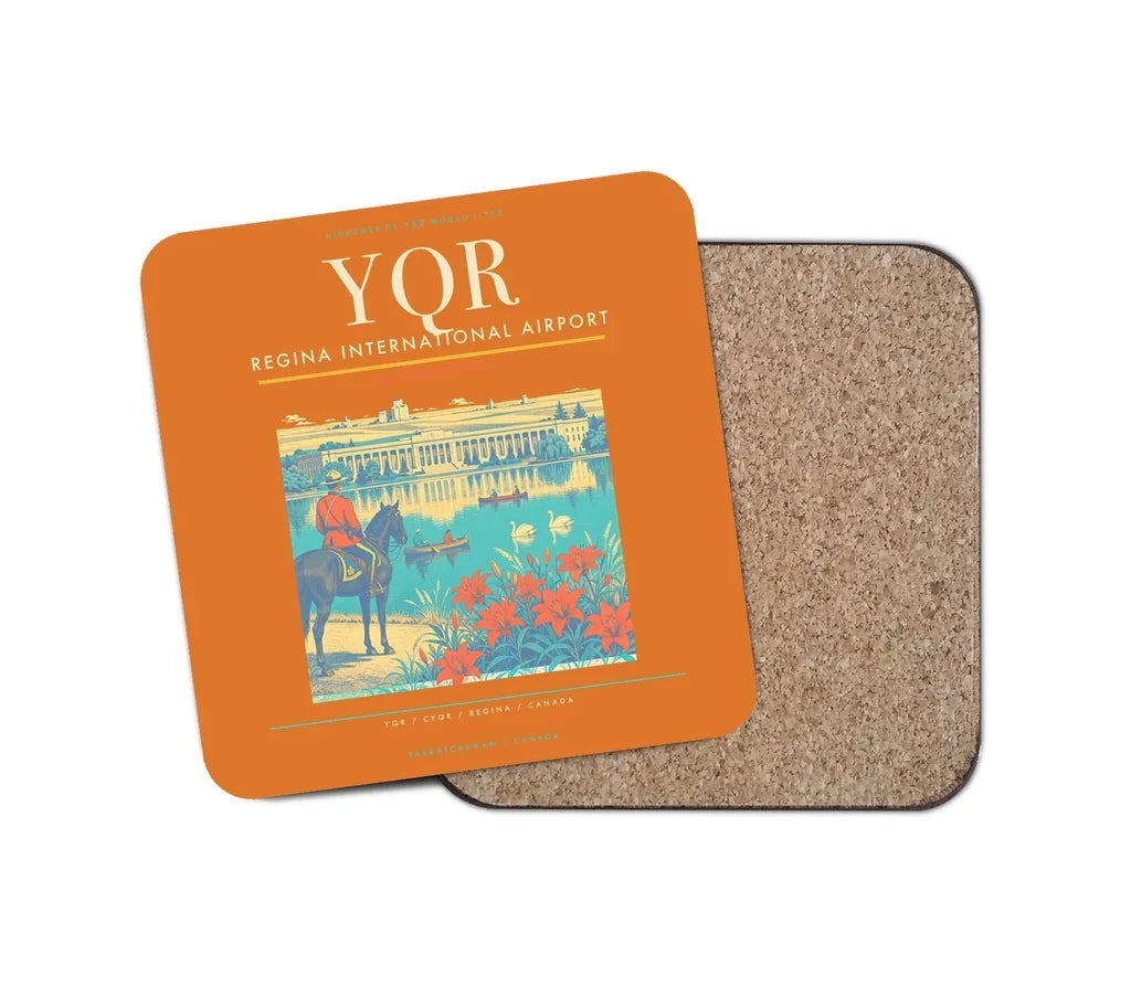 Regina International Airport (YQR) design on orange 1 piece coaster