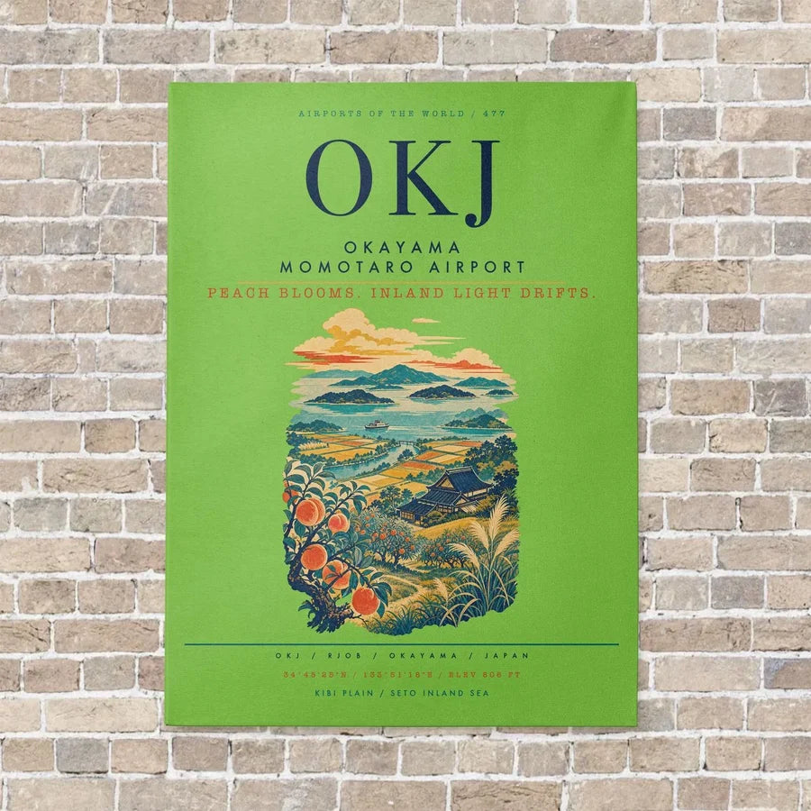 Okayama Momotaro Airport OKJ vertical canvas print - no frame - light green background