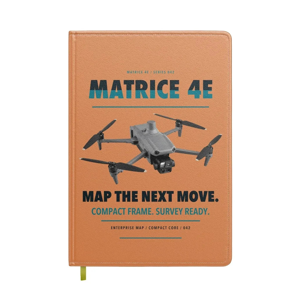 DJI Matrice 4E design on orange notebook