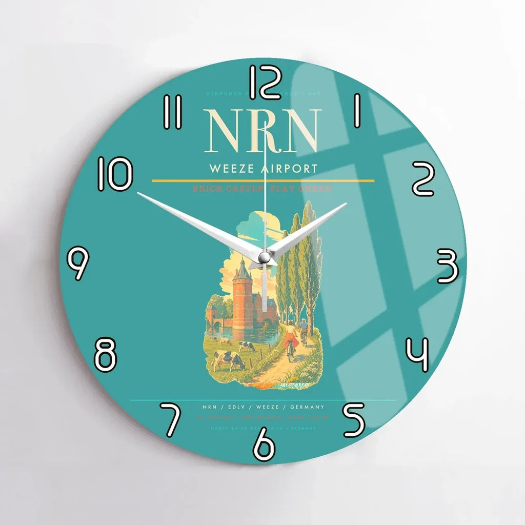 Weeze Airport (NRN) design on turquoise no frame wall clock