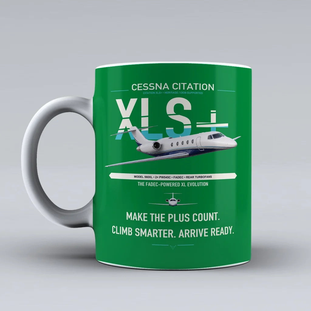 Cessna Citation XLSPlus design on green ceramic mug, double-side print