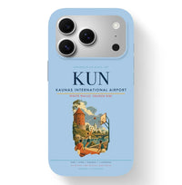 Thumbnail for Kaunas Airport (KUN) design on light blue iPhone 17 Pro MagSafe case