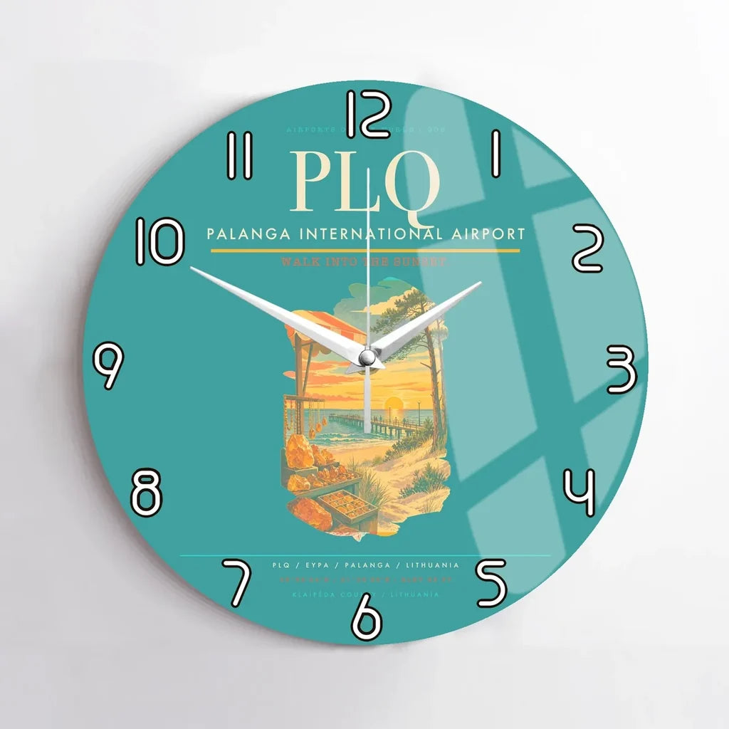 Palanga International Airport (PLQ) design on turquoise no frame wall clock