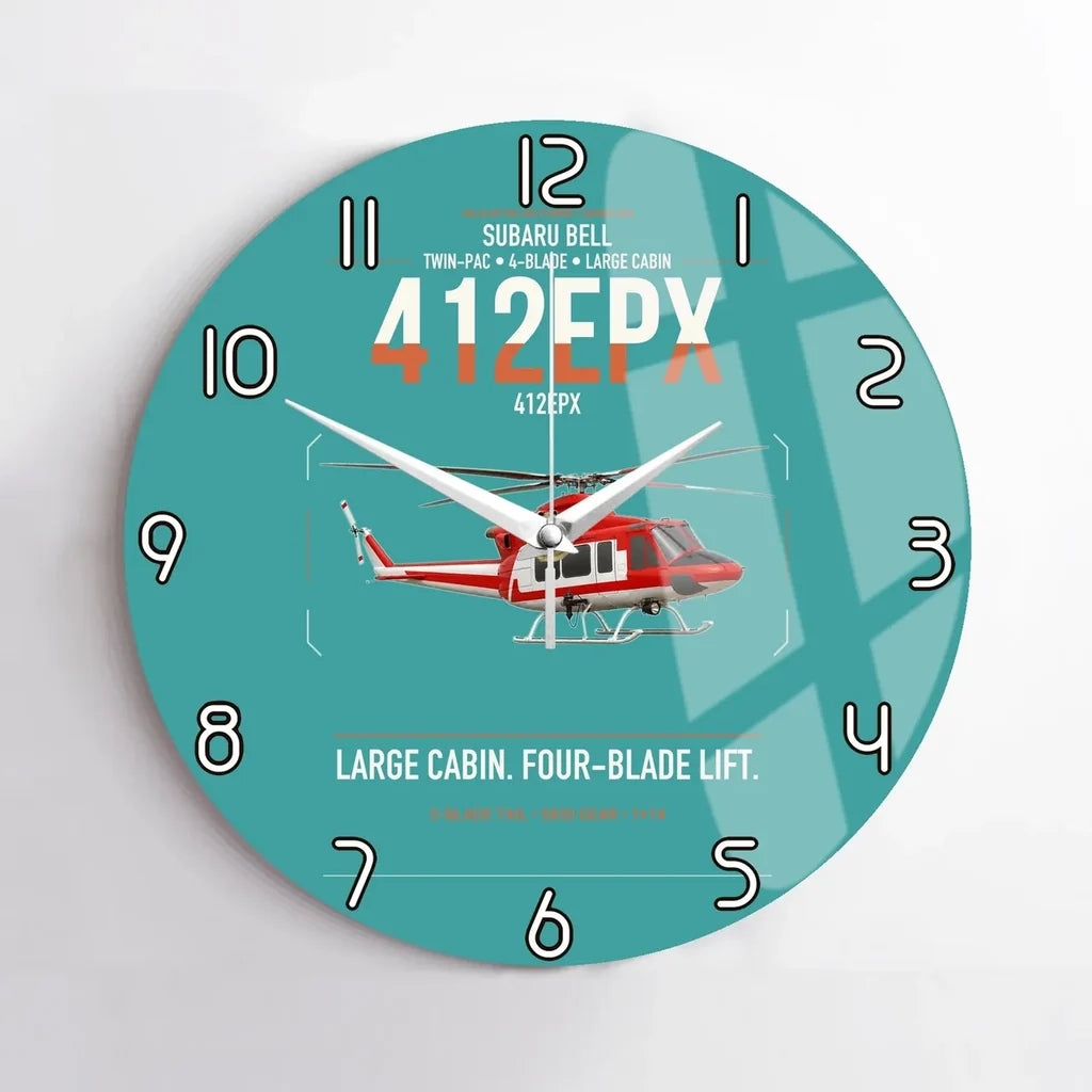SUBARU Bell 412EPX design on turquoise no frame wall clock
