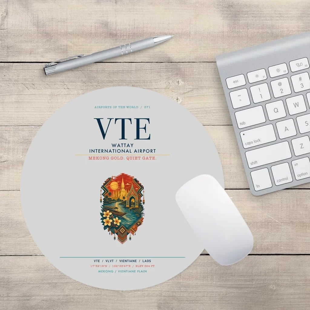 Wattay International Airport Vientiane (VTE) design on light gray round mouse pad